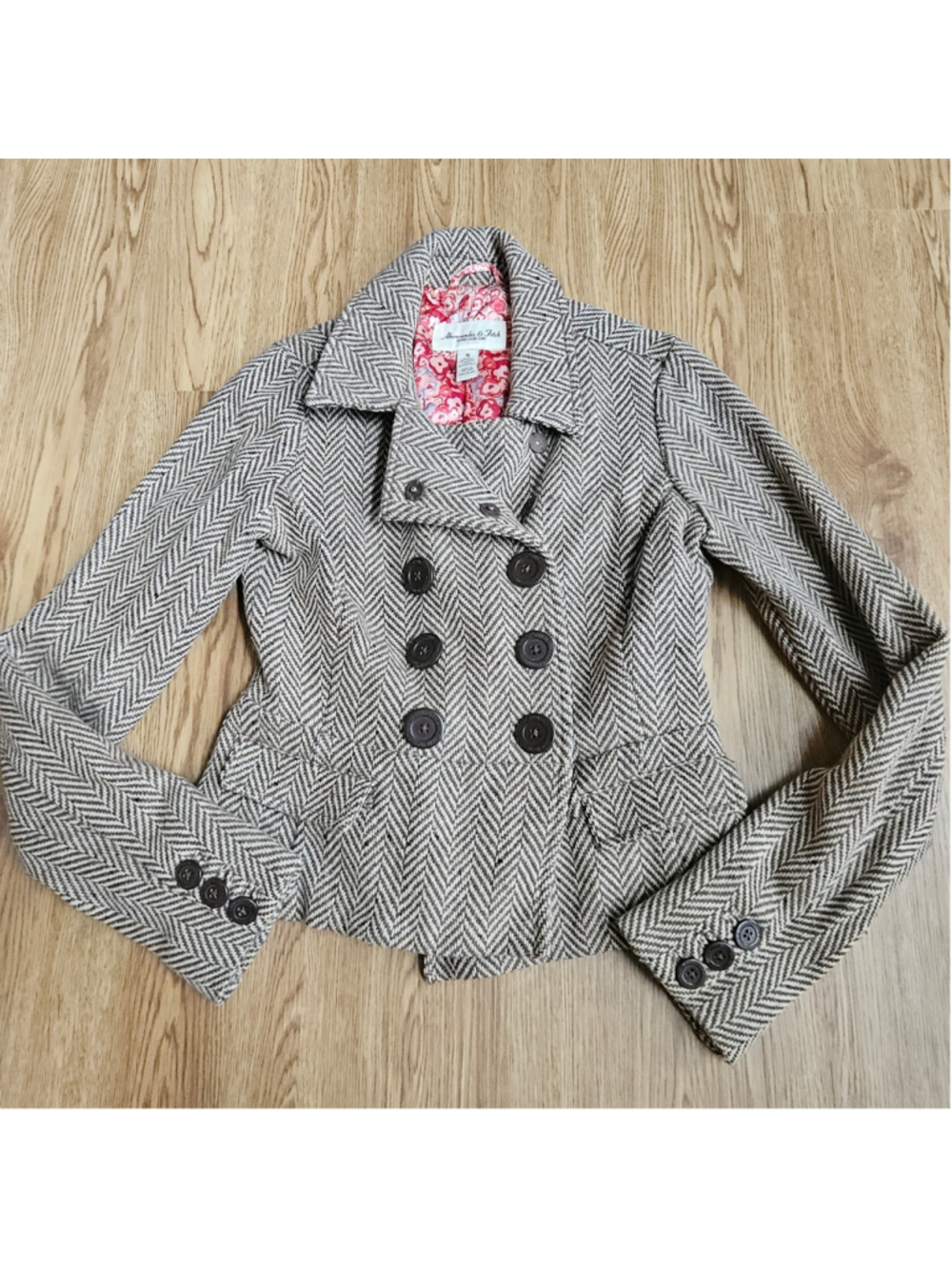 Y2K Abercrombie & Fitch Wool Blend Tweed Academia Brown Tan Blazer Jacket Small